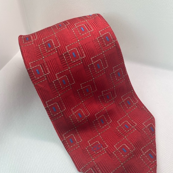 Valentino Red and Blue Square Pattern Tie - Picture 1 of 6